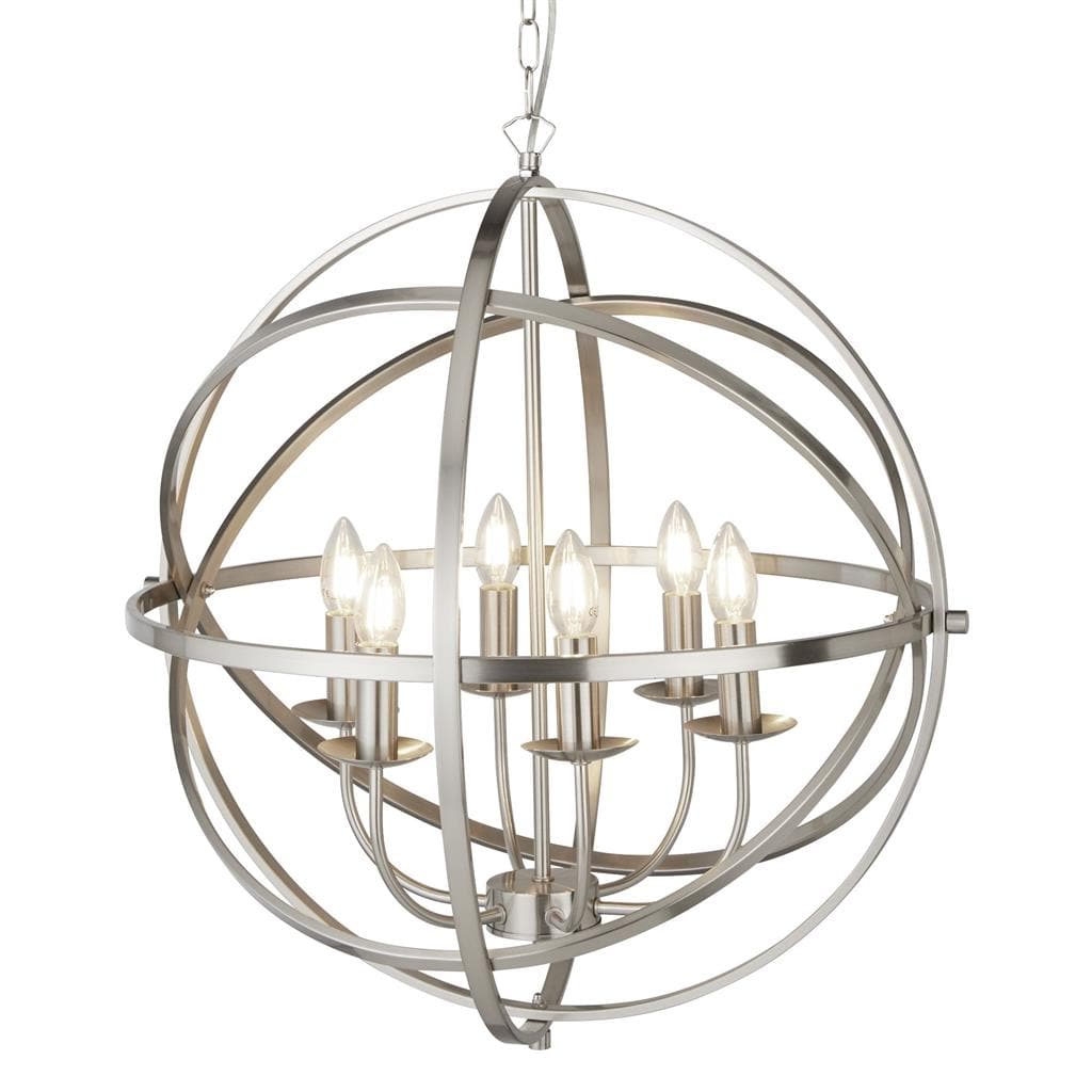 Searchlight Orbit 6Lt Pendant - Satin Silver Metal 2476-6SS