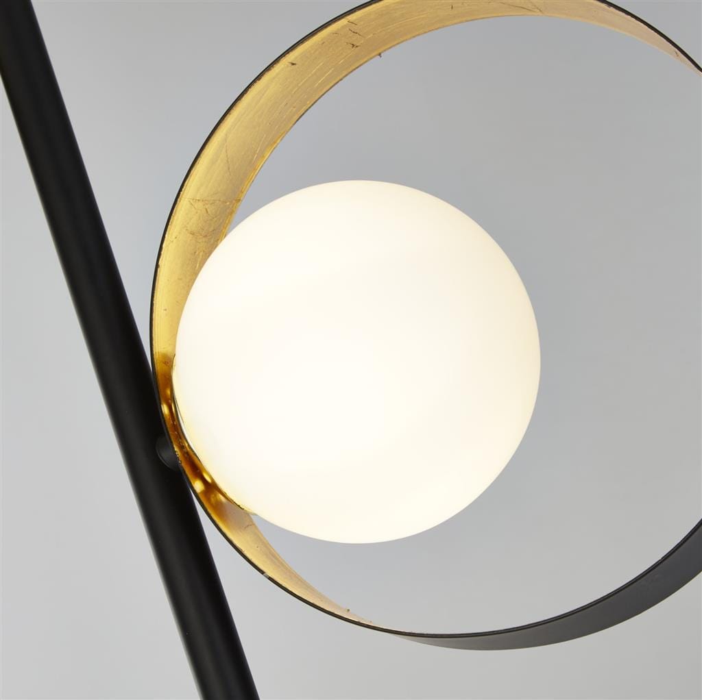 Searchlight Orbital Floor Lamp - Black Metal, Gold Leaf & Opal Glass 8143BGO
