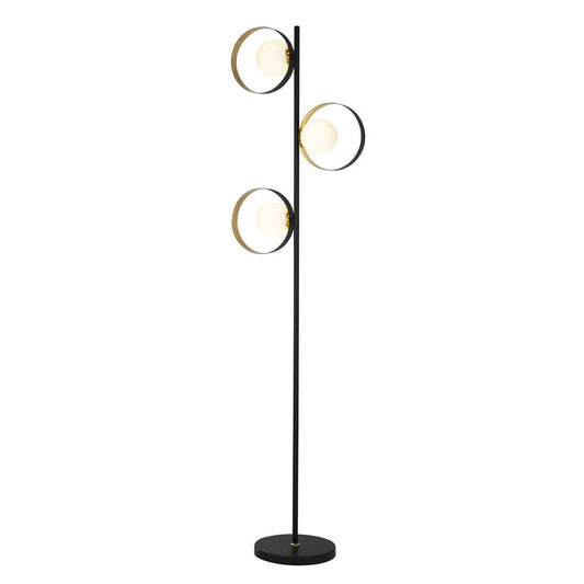 Searchlight Orbital Floor Lamp - Black Metal, Gold Leaf & Opal Glass 8143BGO