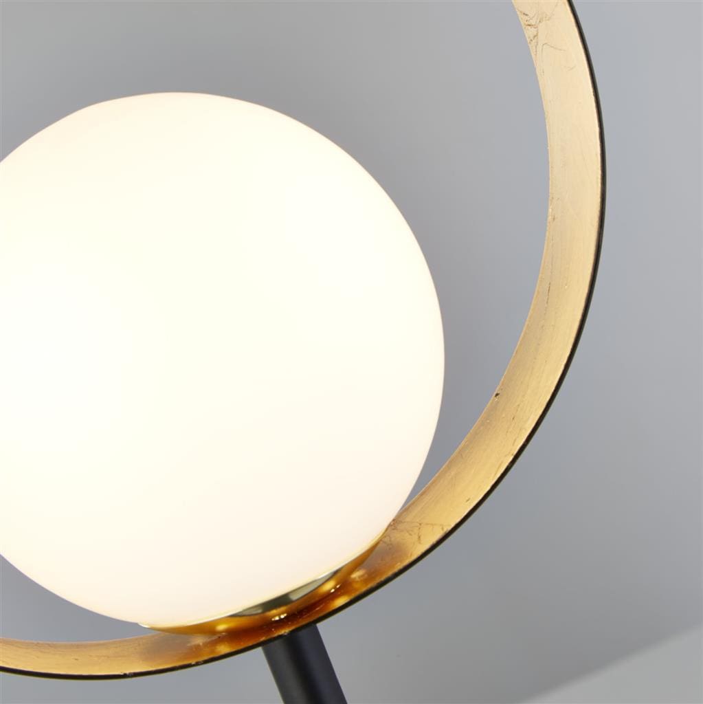 Searchlight Orbital Table Lamp - Black Metal, Gold Leaf & Opal Glass 8141BGO