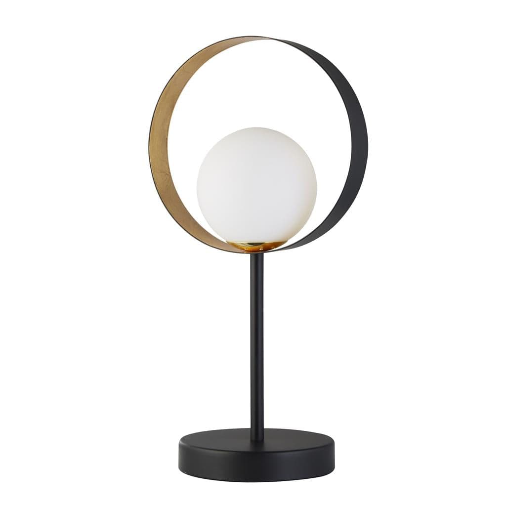 Searchlight Orbital Table Lamp - Black Metal, Gold Leaf & Opal Glass 8141BGO