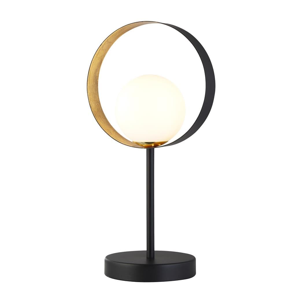 Searchlight Orbital Table Lamp - Black Metal, Gold Leaf & Opal Glass 8141BGO