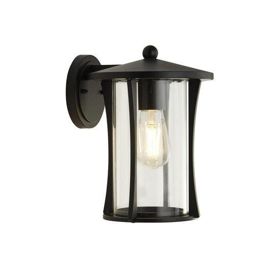 Searchlight Pagoda Outdoor Wall Light- Black Metal & Clear Glass 8477BK