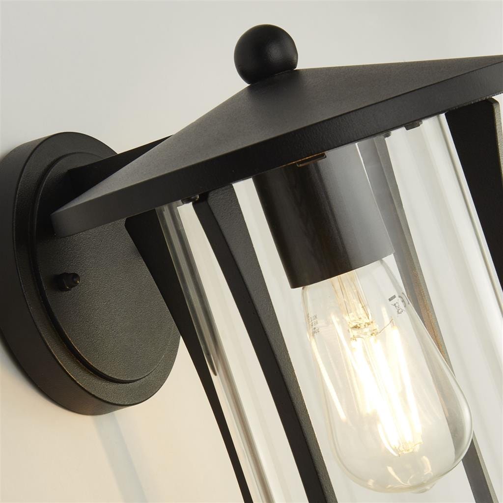 Searchlight Pagoda Outdoor Wall Light- Black Metal & Clear Glass 8477BK