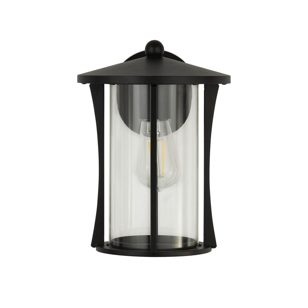 Searchlight Pagoda Outdoor Wall Light- Black Metal & Clear Glass 8477BK