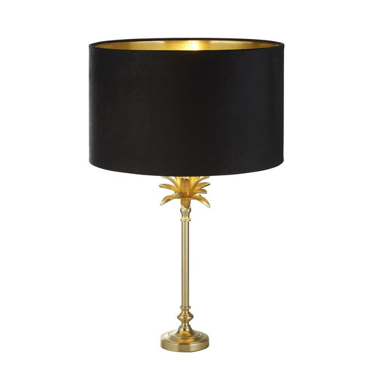 Searchlight Palm Table Lamp - Satin Brass & Black Velvet Shade 81212BK