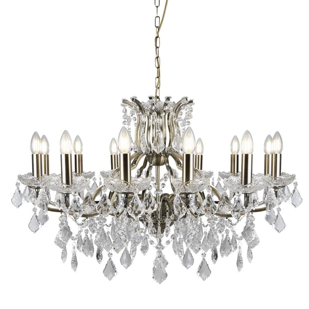 Searchlight Paris 12Lt Chandelier - Antique Brass Metal & Clear Crystal 87312-12AB