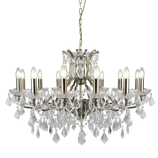 Searchlight Paris 12Lt Chandelier - Antique Brass Metal & Clear Crystal 87312-12AB