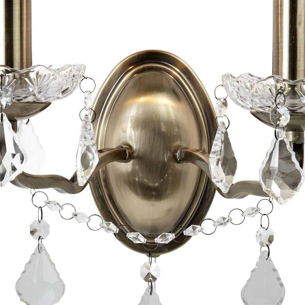 Searchlight Paris 2Lt Wall Light - Antique Brass Metal & Clear Crystal 8732-2AB