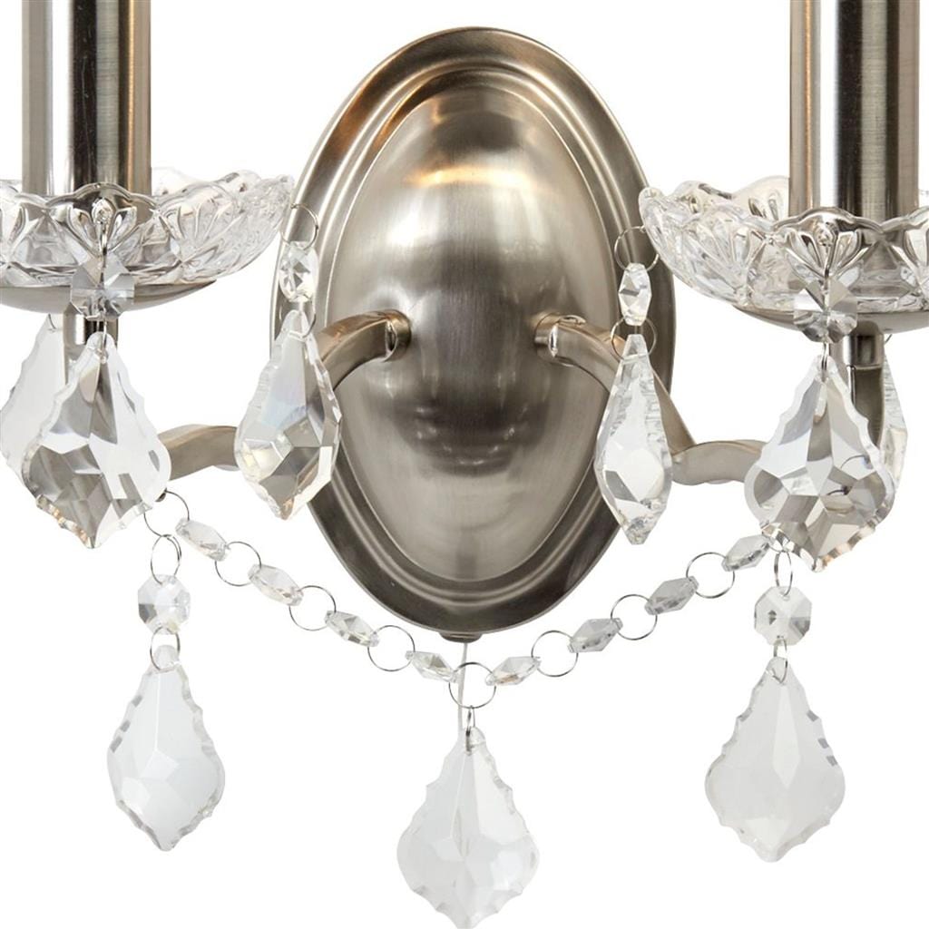 Searchlight Paris 2Lt Wall Light -
Satin Silver & Clear Crystal Drops 8732-2SS