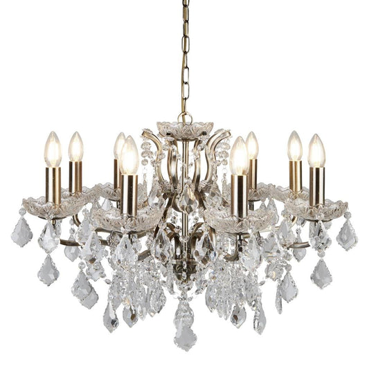 Searchlight Paris  8Lt Chandelier - Antique Brass Metal & Clear Crystal 8738-8AB