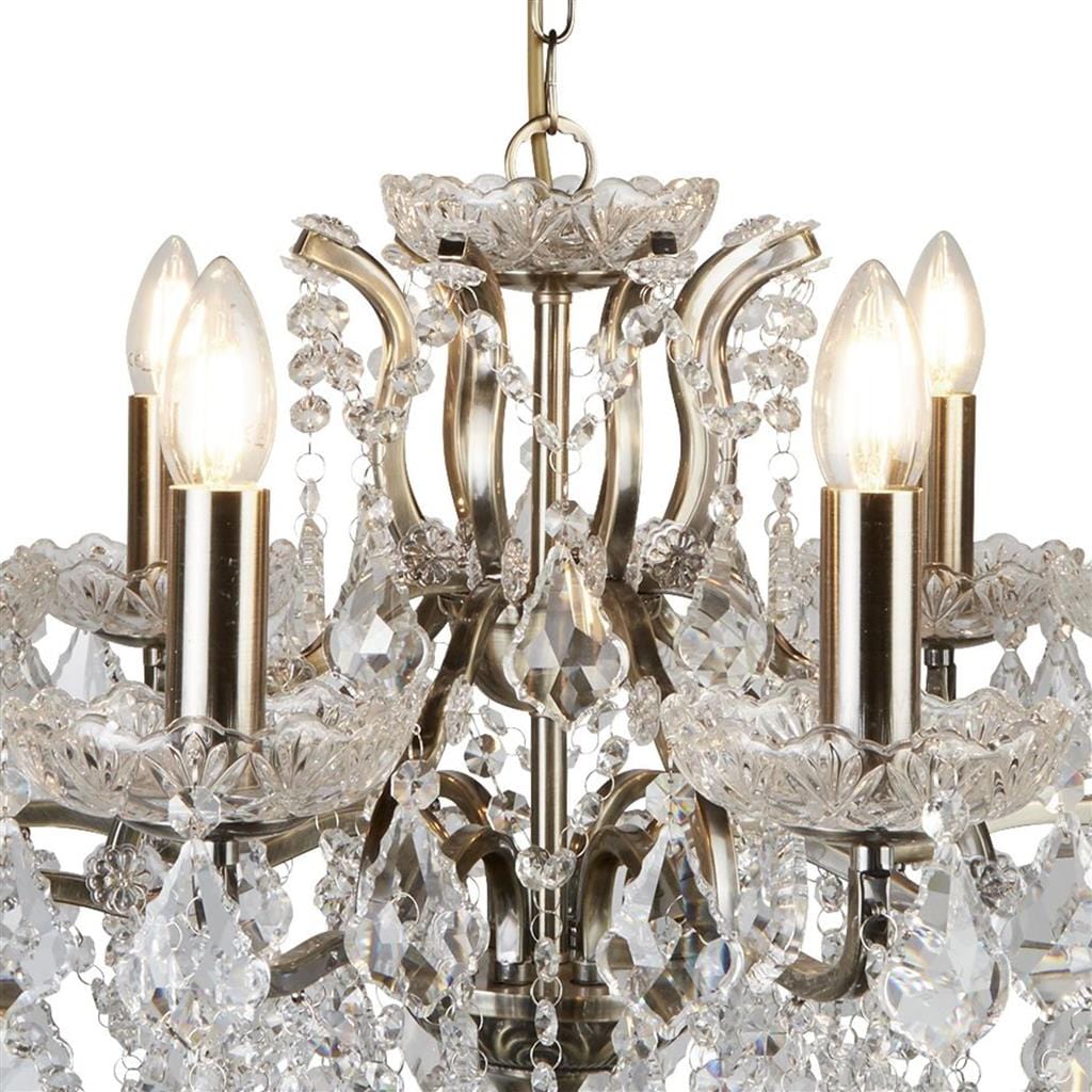 Searchlight Paris  8Lt Chandelier - Antique Brass Metal & Clear Crystal 8738-8AB