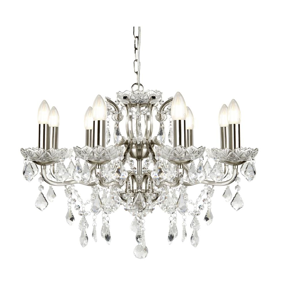 Searchlight Paris  8Lt Chandelier - Satin Silver Metal & Clear Crystal 8738-8SS