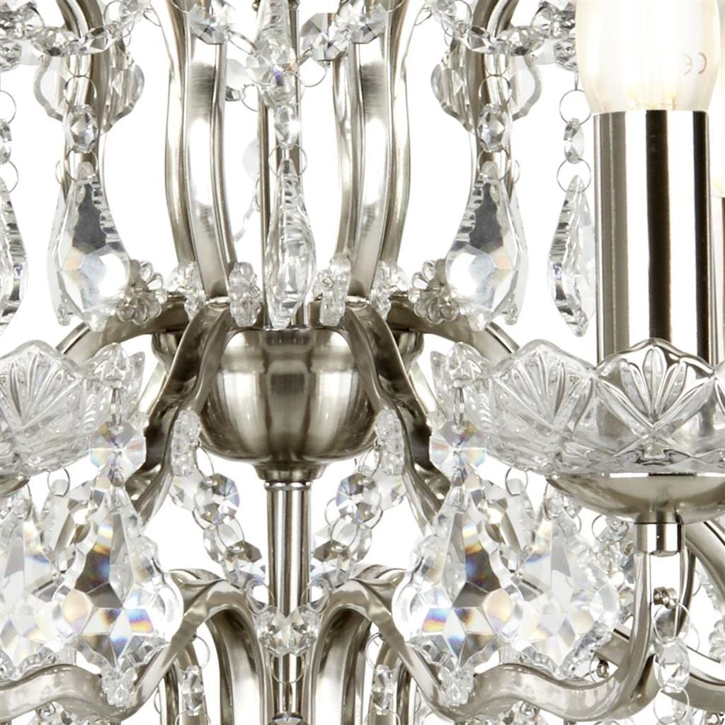 Searchlight Paris  8Lt Chandelier - Satin Silver Metal & Clear Crystal 8738-8SS