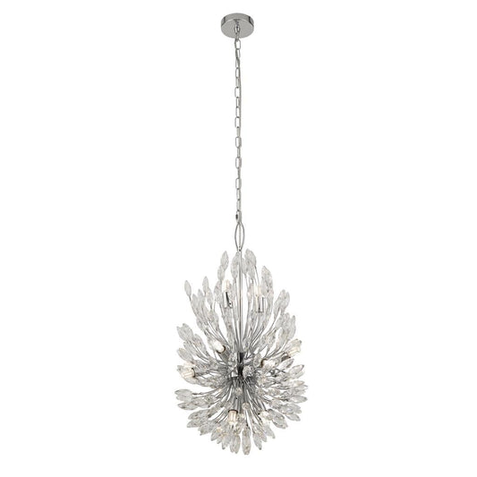 Searchlight Peacock 14Lt Pendant - Chrome Metal & Crystal 86012-14CC