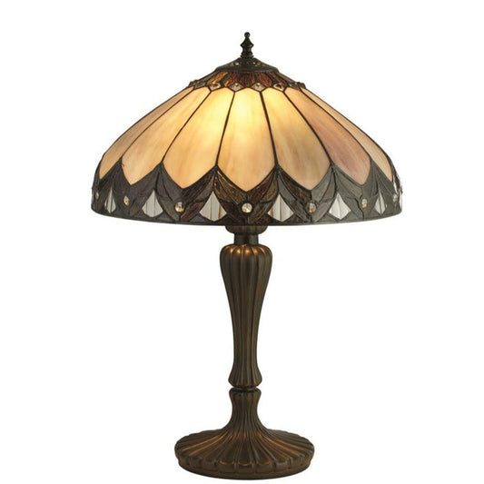 Searchlight Pearl Table Lamp - Antique Brass & Stained Glass 6705-40