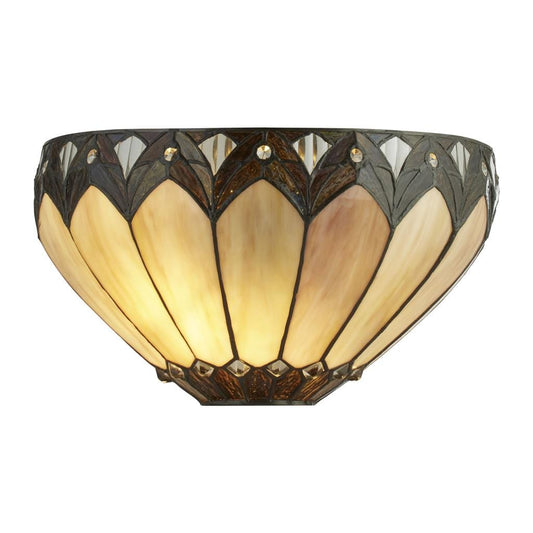 Searchlight Pearl Tiffany Wall Light-Antique Brass Metal & Stained Glass 6704-1