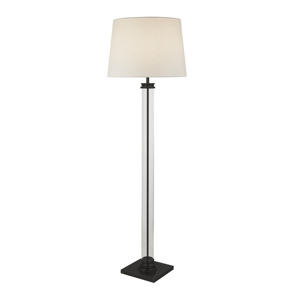 Searchlight Pedestal Floor Lamp- Black Metal, Glass & White Fabric Shade 5142BK