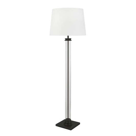 Searchlight Pedestal Floor Lamp- Black Metal, Glass & White Fabric Shade 5142BK