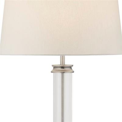 Searchlight Pedestal Floor Lamp - Satin Silver, Glass & Cream Fabric 5142SS