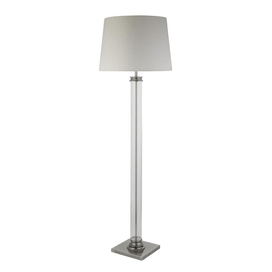 Searchlight Pedestal Floor Lamp - Satin Silver, Glass & Cream Fabric 5142SS