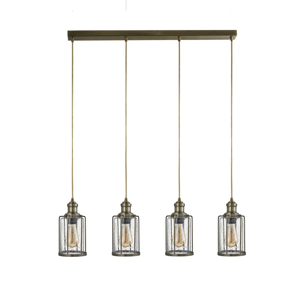 Searchlight Pipes  4Lt Bar Pendant - Antique Brass Metal & Seeded Glass 1164-4AB