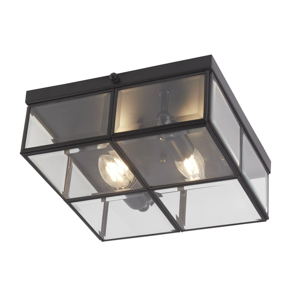 Searchlight Pisa 2Lt Flush - Black Metal & Clear Bevelled Glass 6769-26BK