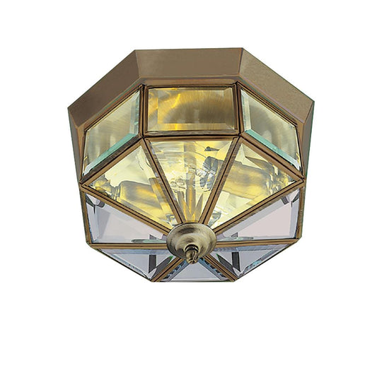 Searchlight Pisa III Flush  - Antique Brass Metal & Clear Bevelled Glass 8235AB