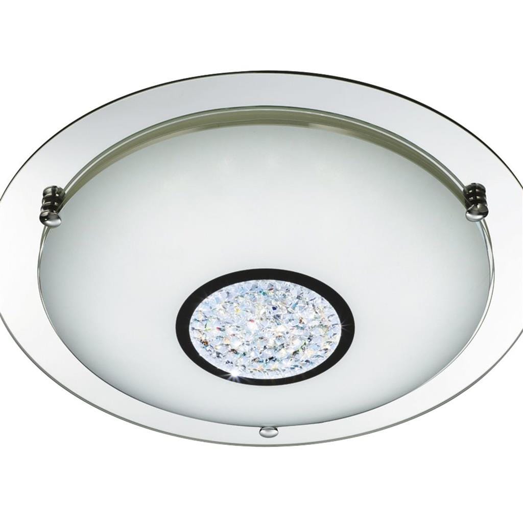 Searchlight Portland LED Bathroom Flush  -  Chrome, Glass & Ice, IP44 3883-31