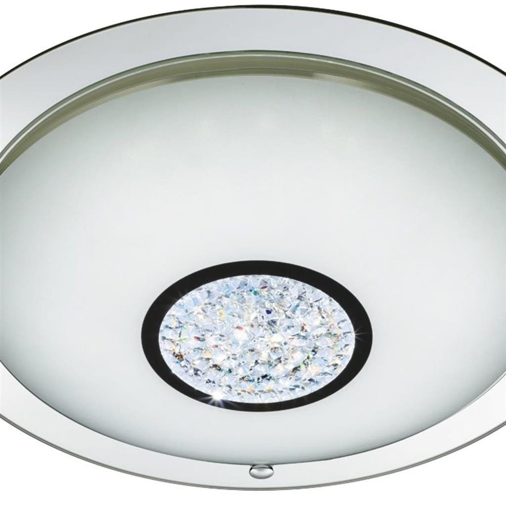 Searchlight Portland LED Flush - Chrome, Mirror, White Glass Shade, IP44 3883-41