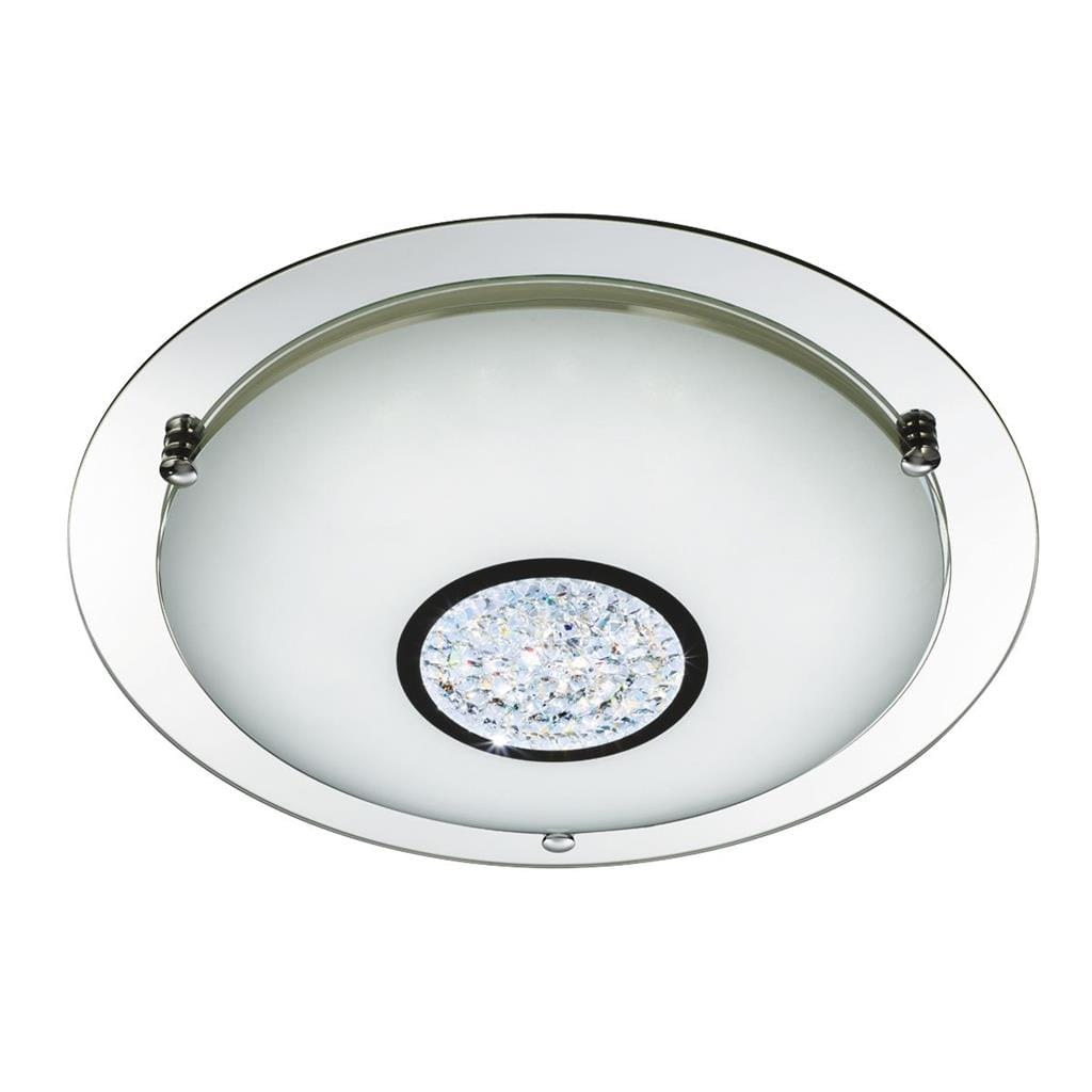 Searchlight Portland LED Flush - Chrome, Mirror, White Glass Shade, IP44 3883-41