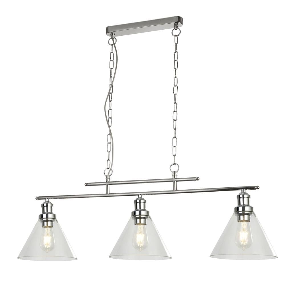 Searchlight Pyramid 3Lt Bar Pendant - Chrome Metal & Glass 1277-3CC