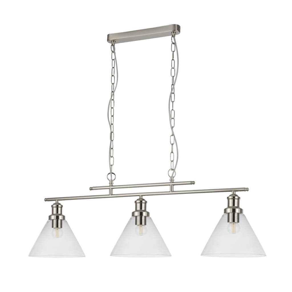 Searchlight Pyramid 3Lt Bar Pendant - Satin Silver Metal & Glass 1277-3SS