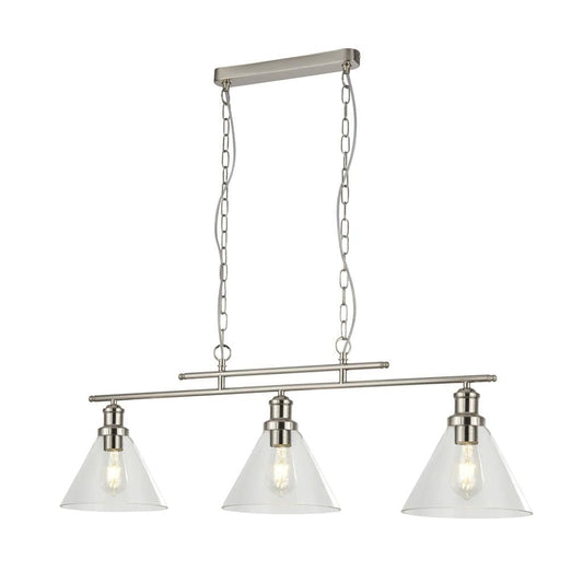 Searchlight Pyramid 3Lt Bar Pendant - Satin Silver Metal & Glass 1277-3SS