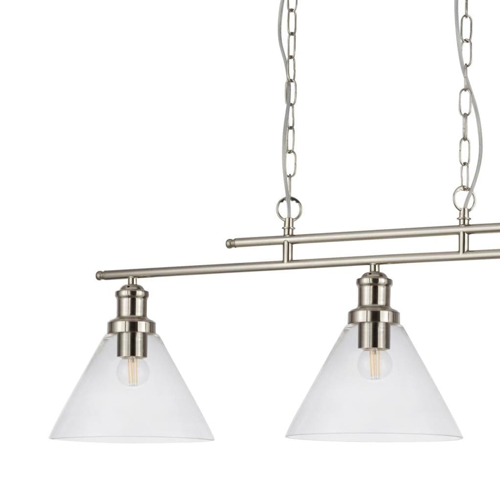 Searchlight Pyramid 3Lt Bar Pendant - Satin Silver Metal & Glass 1277-3SS