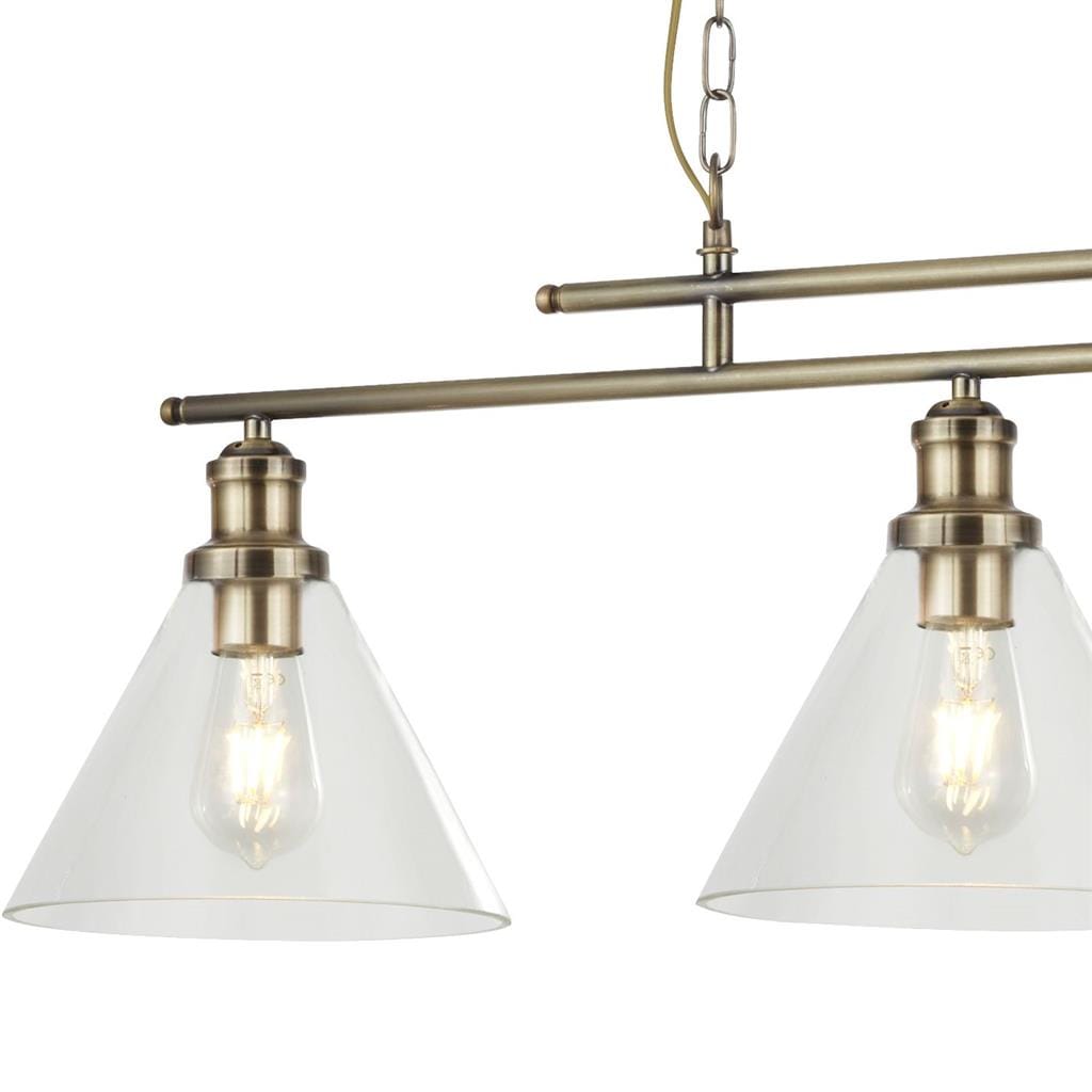 Searchlight Pyramid 3Lt Pendant - Antique Brass & Glass Shades 1277-3AB