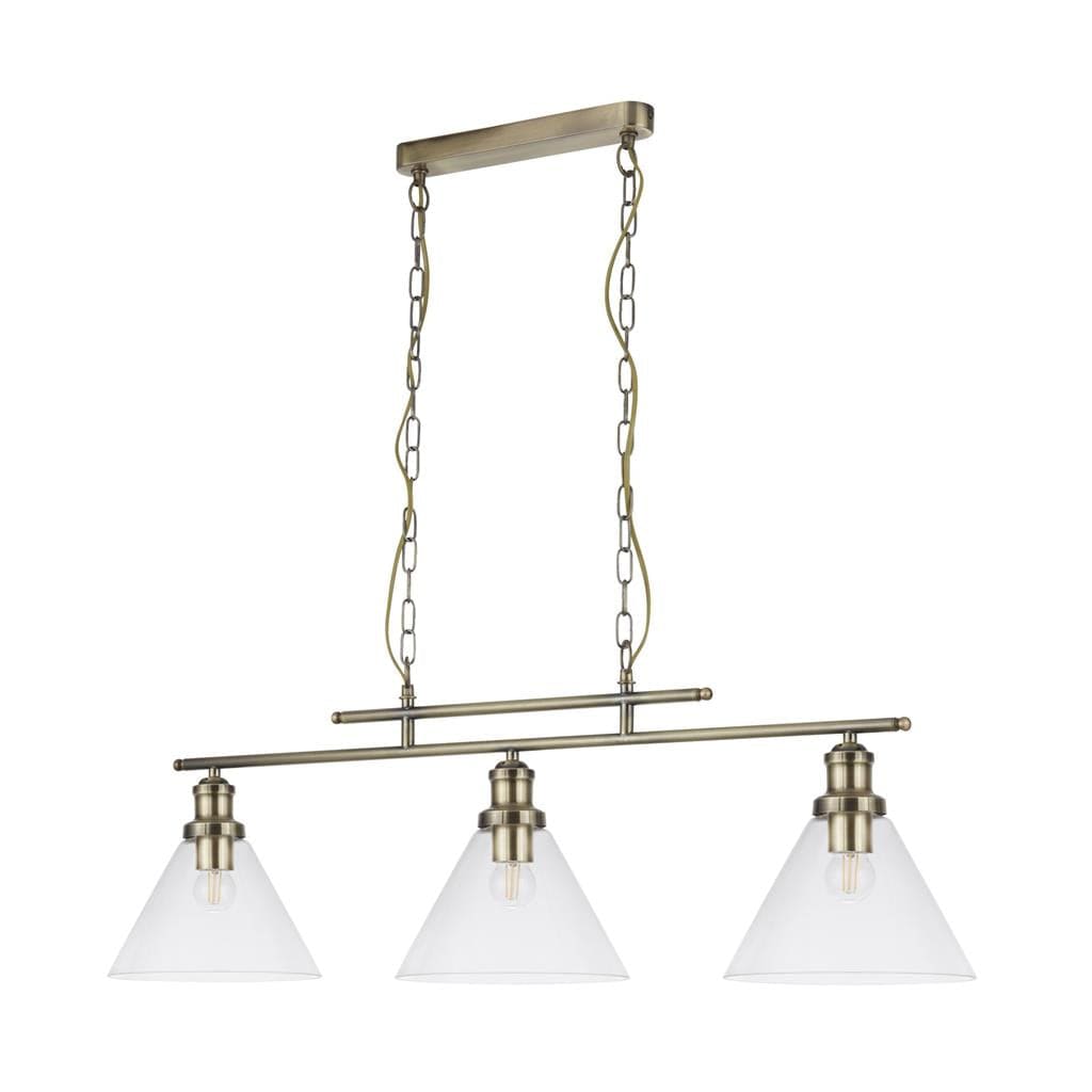 Searchlight Pyramid 3Lt Pendant - Antique Brass & Glass Shades 1277-3AB