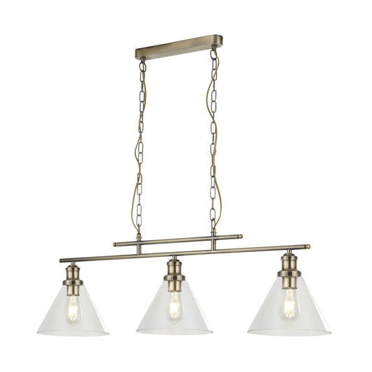 Searchlight Pyramid 3Lt Pendant - Antique Brass & Glass Shades 1277-3AB