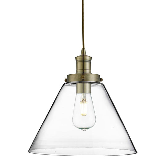 Searchlight Pyramid  Pendant  - Antique Brass Metal & Glass 3228AB