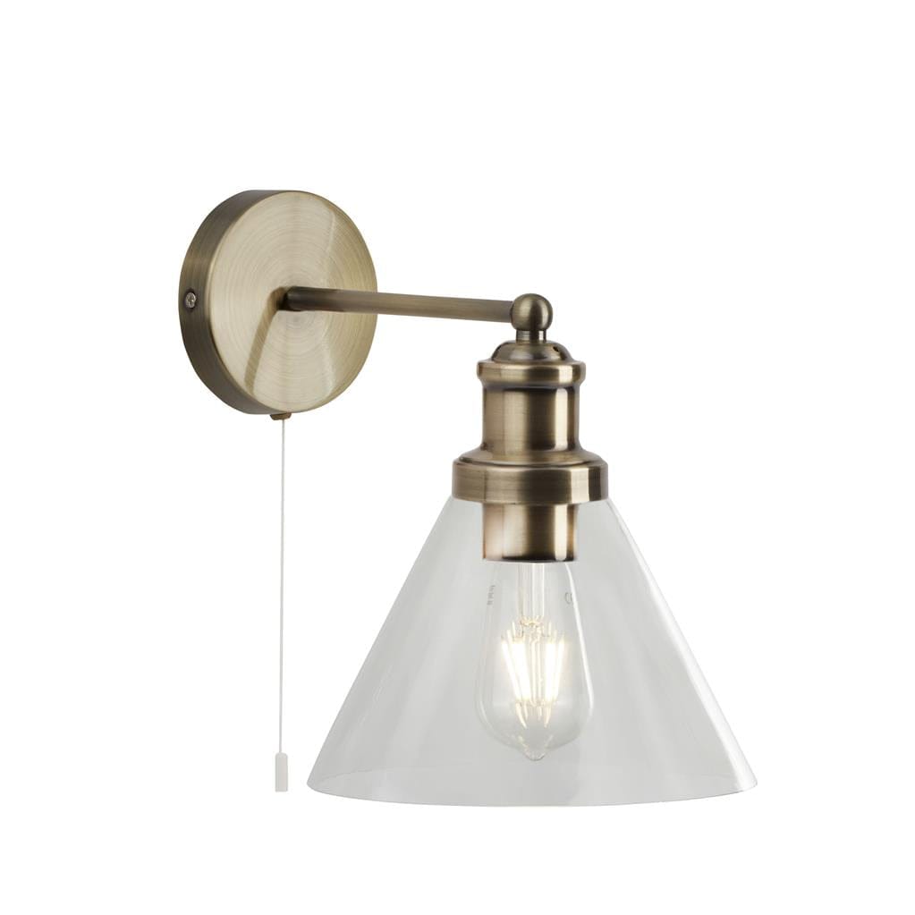 Searchlight Pyramid Wall Light  - Antique Brass Metal & Glass 1277AB