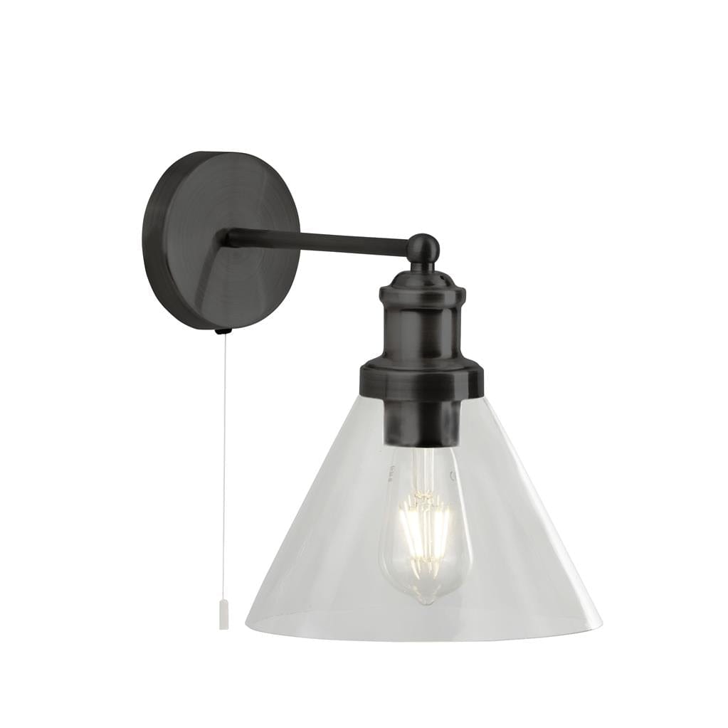 Searchlight Pyramid Wall Light  - Black Metal & Glass 1277BK