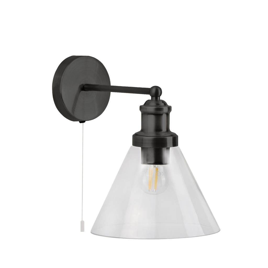 Searchlight Pyramid Wall Light  - Black Metal & Glass 1277BK