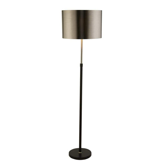 Searchlight Rachel Floor Lamp - Black Metal, Satin Silver & Chrome Shade 3879BK