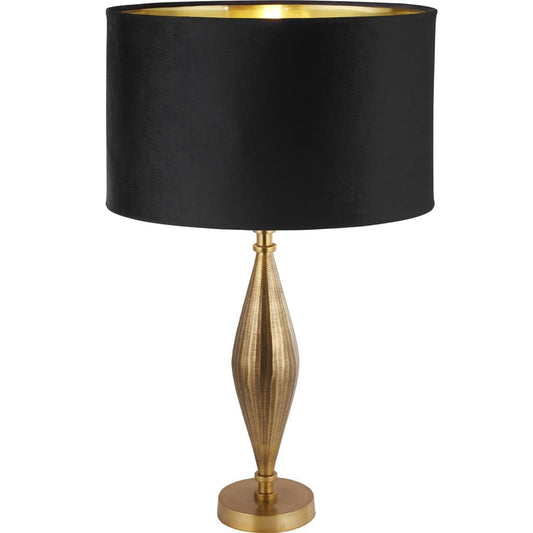 Searchlight Rye Table Lamp - Antique Brass Metal & Black Velvet Shade 84631BK