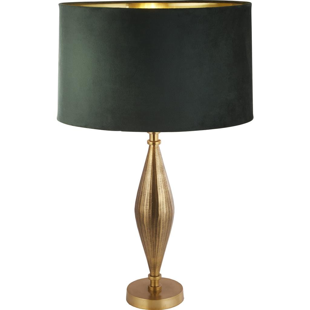 Searchlight Rye Table Lamp - Antique Brass Metal & Green Velvet Shade 84631GR