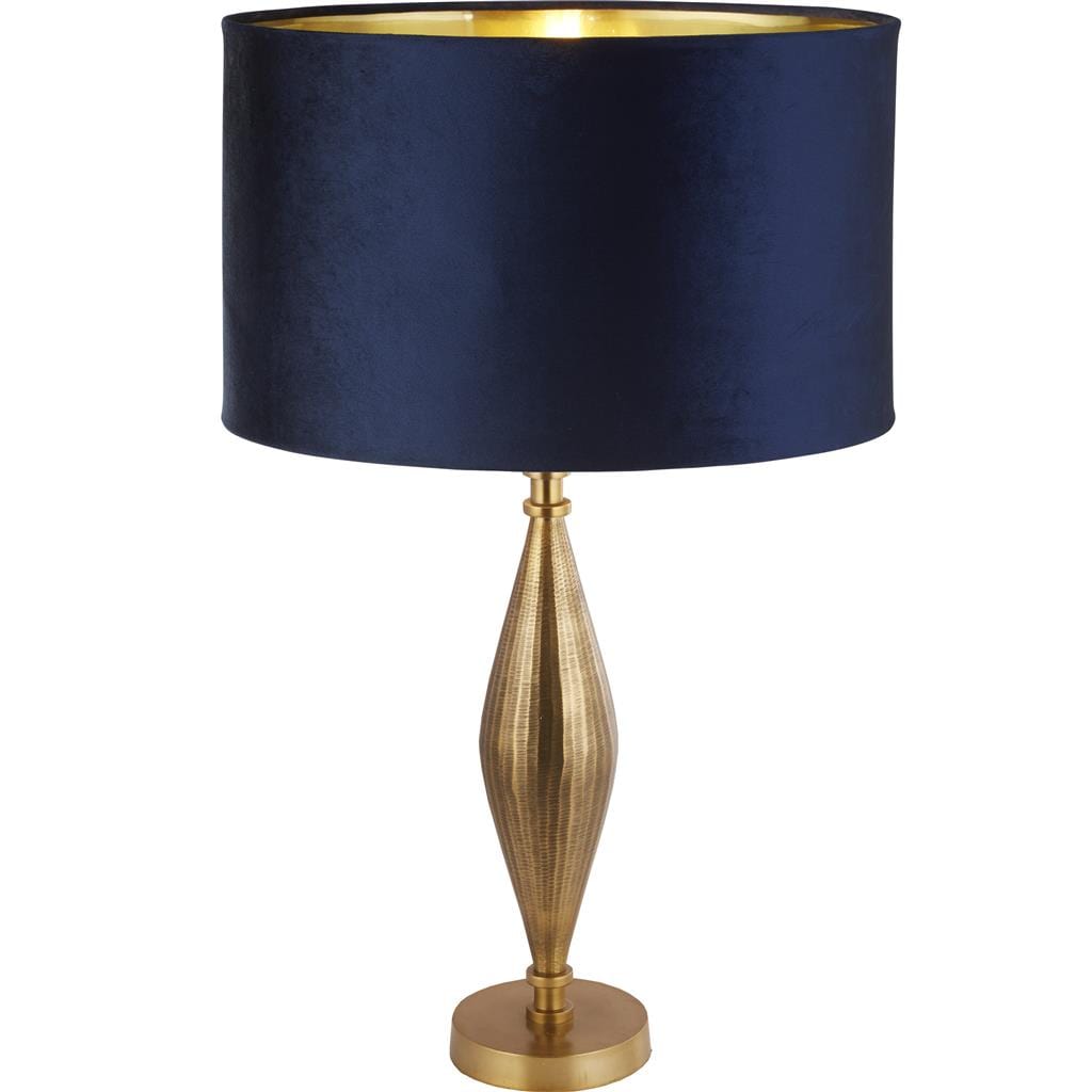 Searchlight Rye Table Lamp - Antique Brass Metal & Navy Velvet Shade 84631AZ