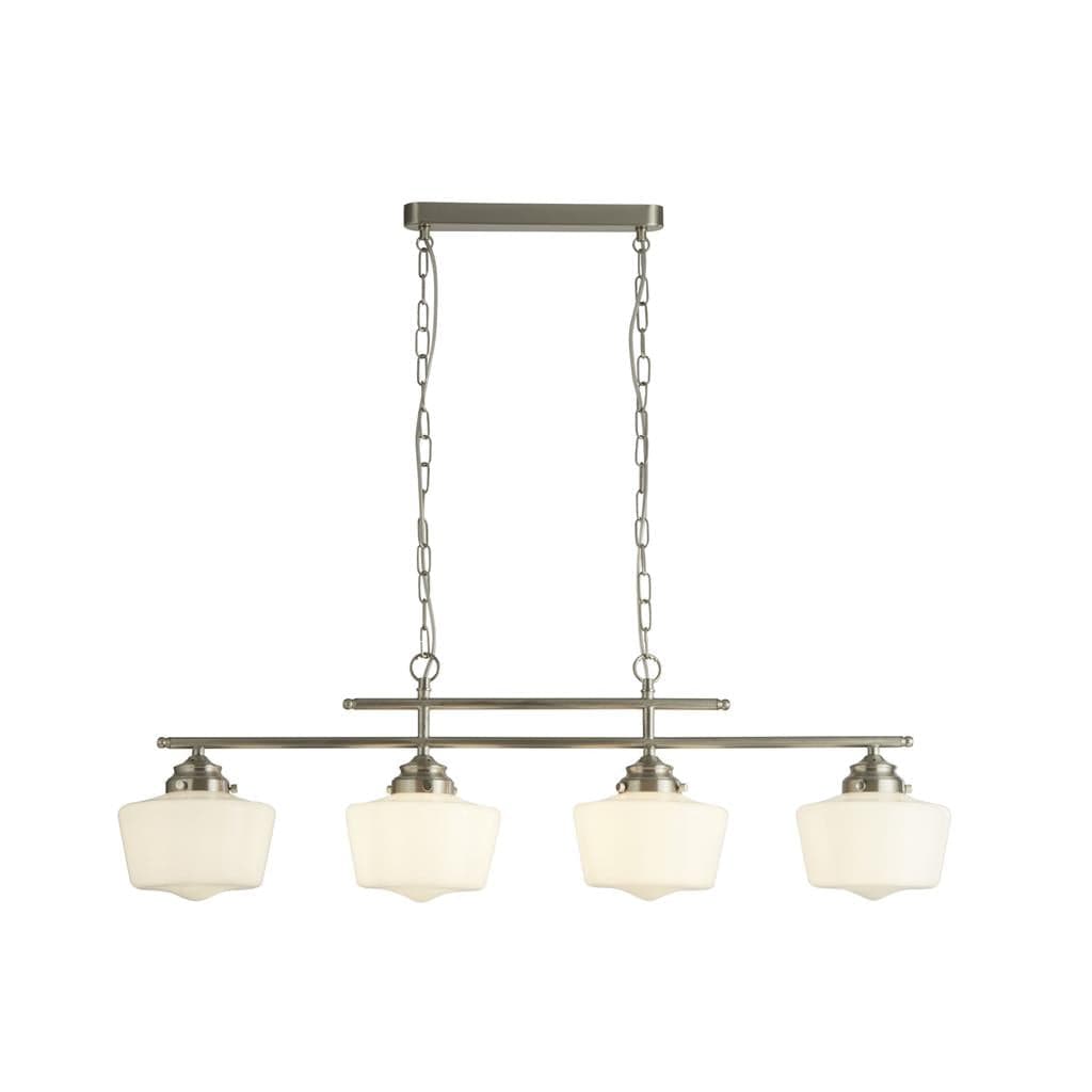 Searchlight School House 4Lt Pendant- Satin Silver & Opal Glass 8084-4SS