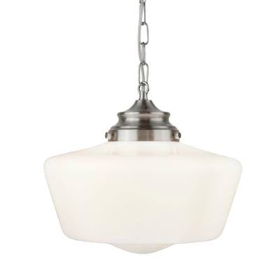 Searchlight School House  Pendant  - Satin Silver Metal & Opal Glass 8071-1SS