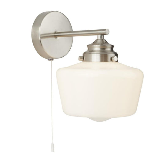 Searchlight School House  Wall Light  - Satin Silver Metal & Opal Glass 8708-1SS