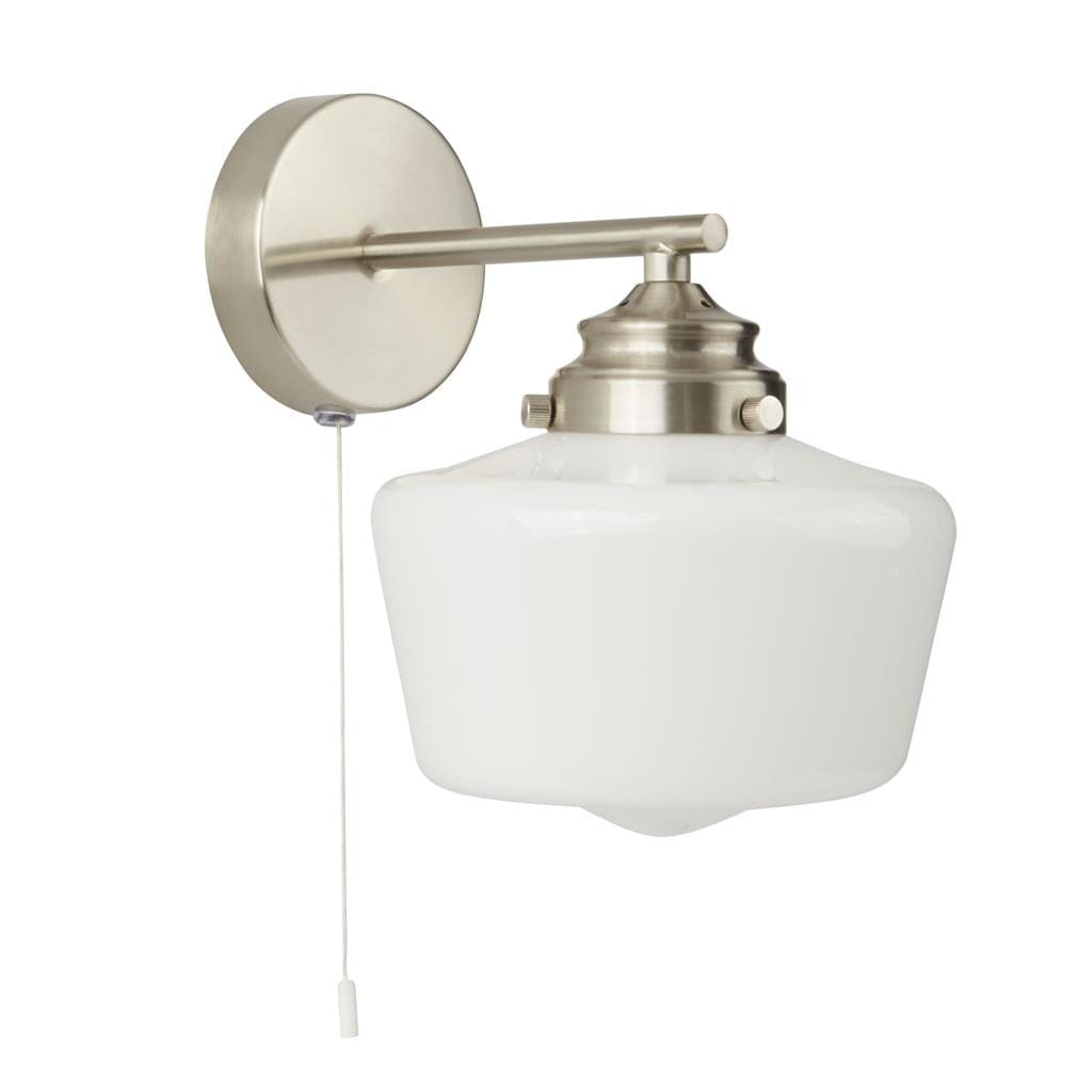 Searchlight School House  Wall Light  - Satin Silver Metal & Opal Glass 8708-1SS